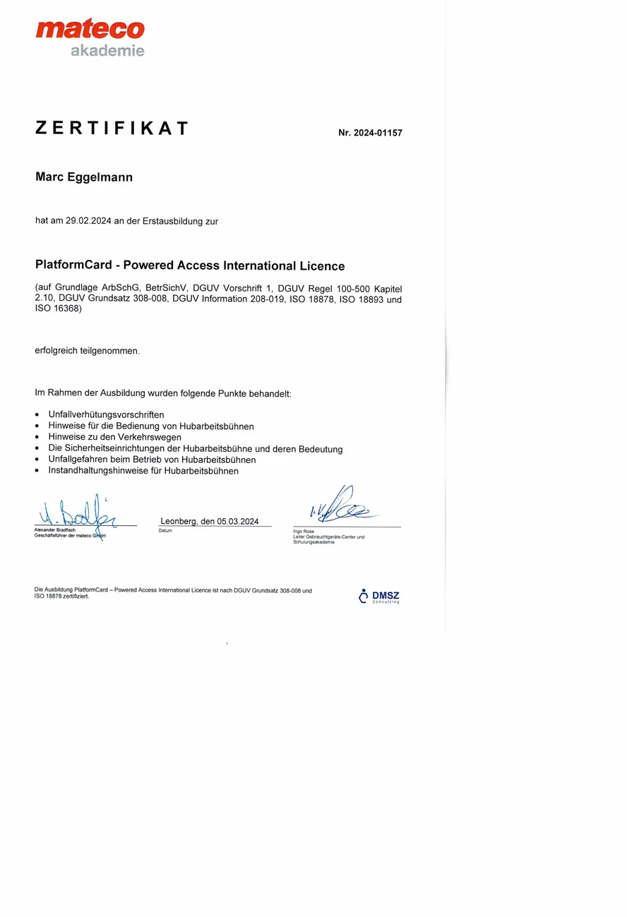 Eggelmann-Bau, Zertifikat